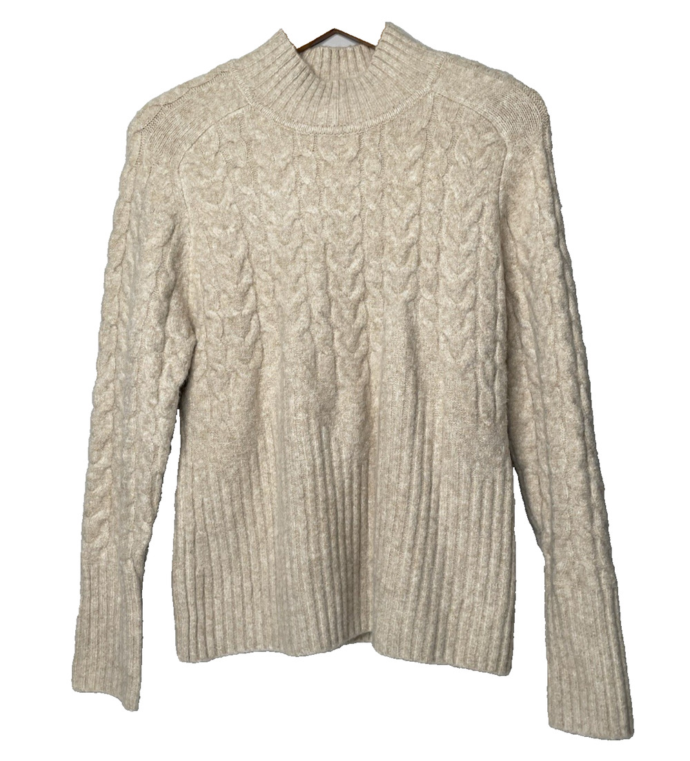 Calvin Klein Women’s M Oatmeal Cable Knit Mock Neck Long Sleeve Sweater